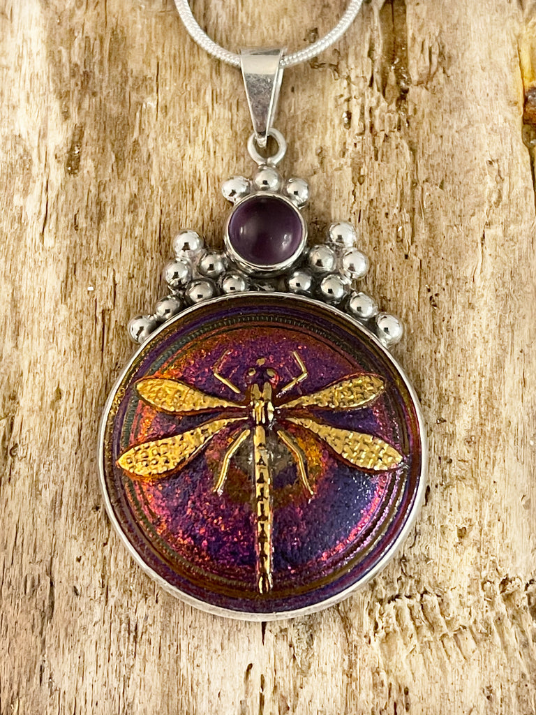 Deco Glass Collection Dragonfly Purple Mist Pendant