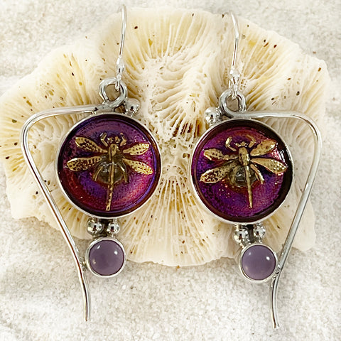 Deco Glass Collection Dragonfly Iridescent Earrings
