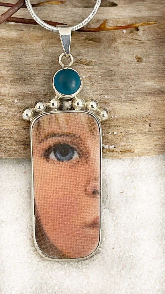 Vintage China Faces The Blue Eyed Girl Pendant