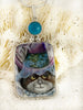 Vintage China Kats Grey Kitty With Purple Hat Pendant