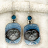 Vintage China Kats Blue Bow Grey Kitty Earrings