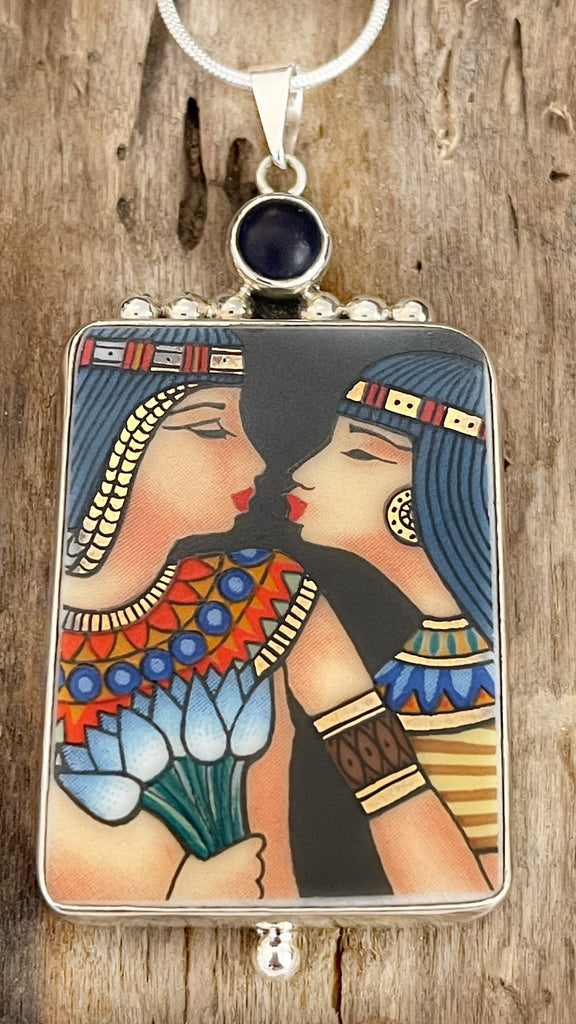 Vintage China Faces The Egyptian Lovers Pendant