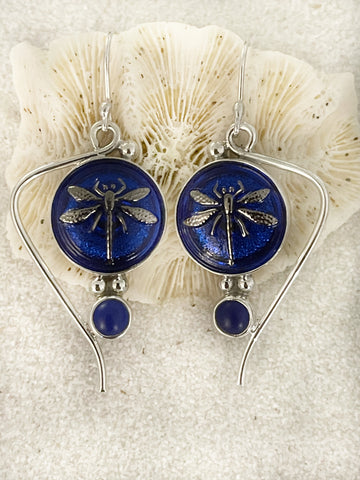 Deco Glass Collection Dragonfly Pearl/Vibrant Blue Earrings
