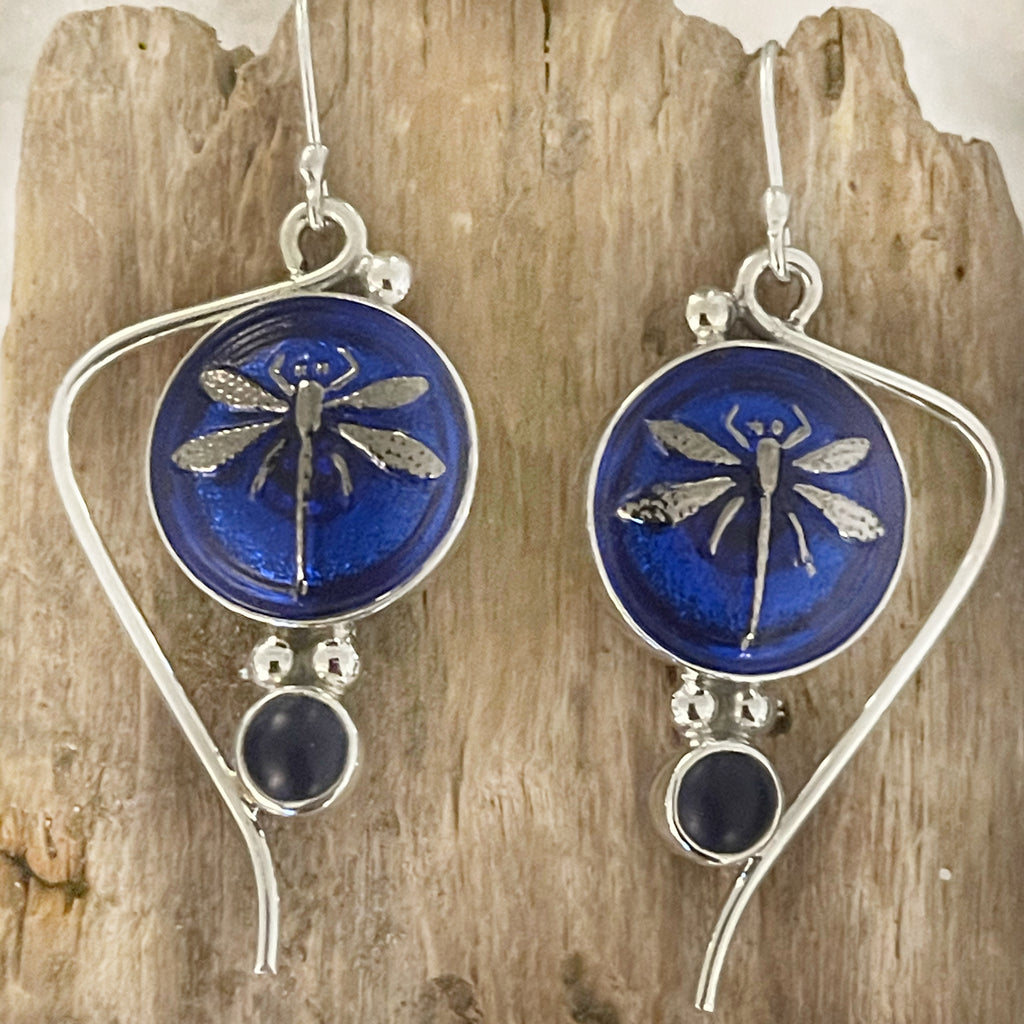 Deco Glass Collection Dragonfly Brilliant Blue Earrings