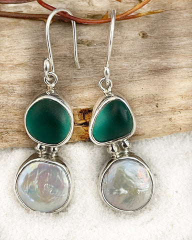 Coastal Glass Collection Green 2 Tier Earrings