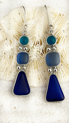 Coastal Glass Collection Blue Ocean and Pearl Earrings