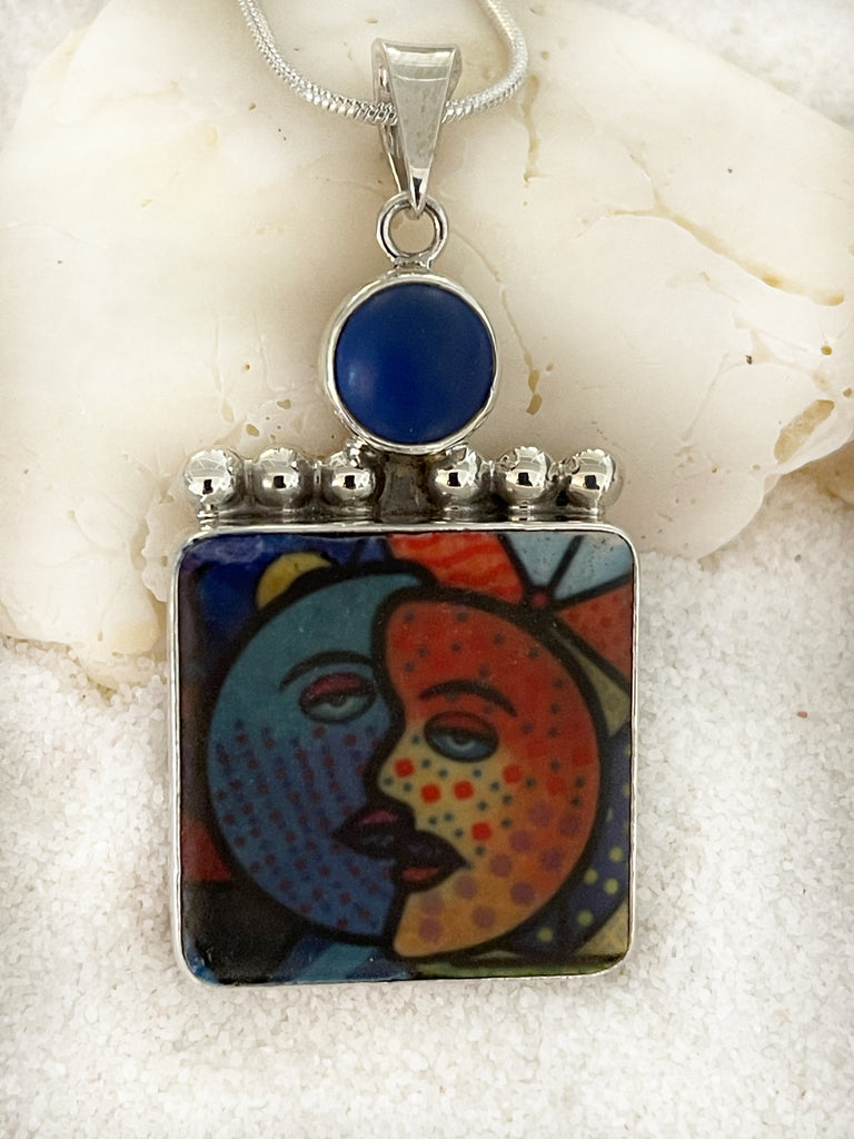Deco Glass Collection Two Moon Face Pendant