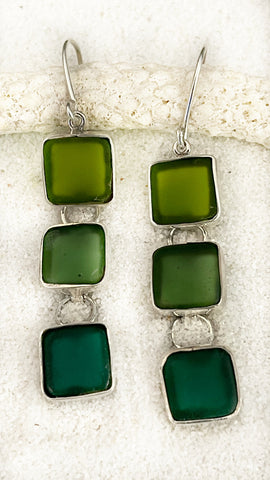 Coastal Glass Collection Green 2 Tier Earrings