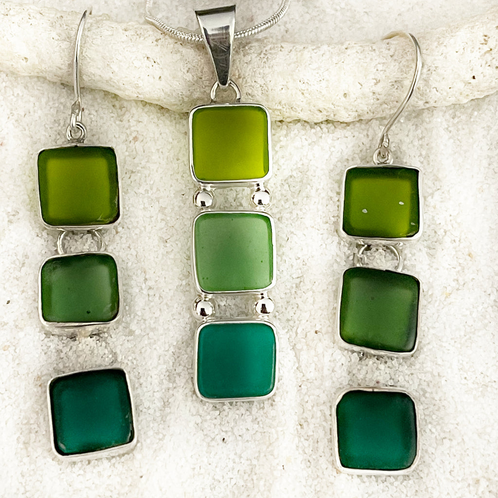 Coastal Glass Collection Green 3 Drop Pendant